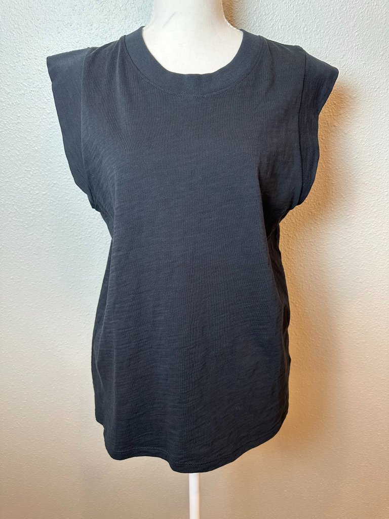 Nation Ltd Patti Muscle Tank Jet Black Size L Peruvian Slub Cotton Euc
